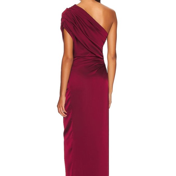 NWT ANDREA IYAMAH Burgundy One Shoulder Satin Evening Dress - Picture 6 of 10